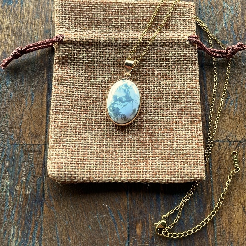 Howlite Necklace Howlite Pendant wit Gold plated Stainless Steel